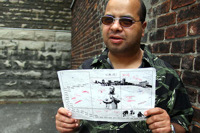 Kader montrant le plan d'une murale qui raconte son histoire. Photo: CMAQ